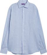 Ralph Lauren Purple Label Tattersall Stripe Linen Button-Up Shirt