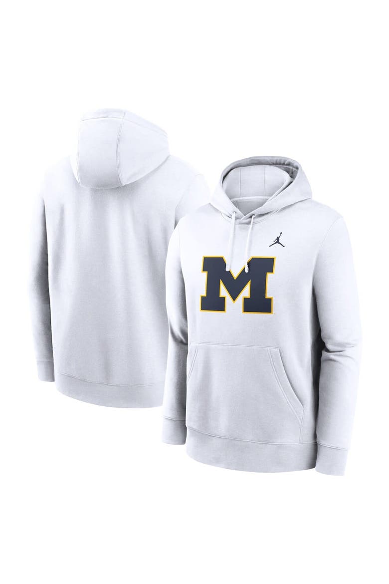 Men's Jordan Brand White Michigan Wolverines Primetime Evergreen Club Fleece Pullover Hoodie, Main, color, White