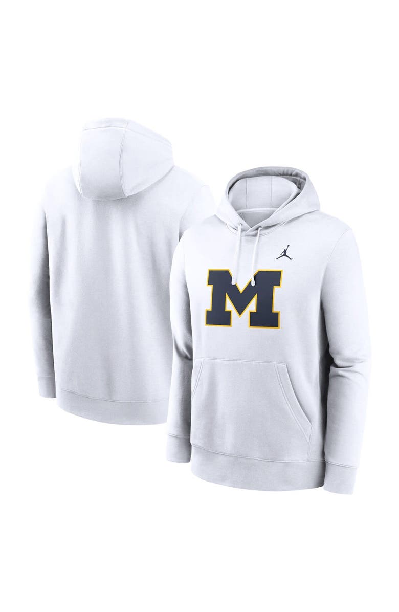 Jordan Brand Men's Jordan Brand White Michigan Wolverines Primetime Evergreen Club Fleece Pullover Hoodie, Main, color,