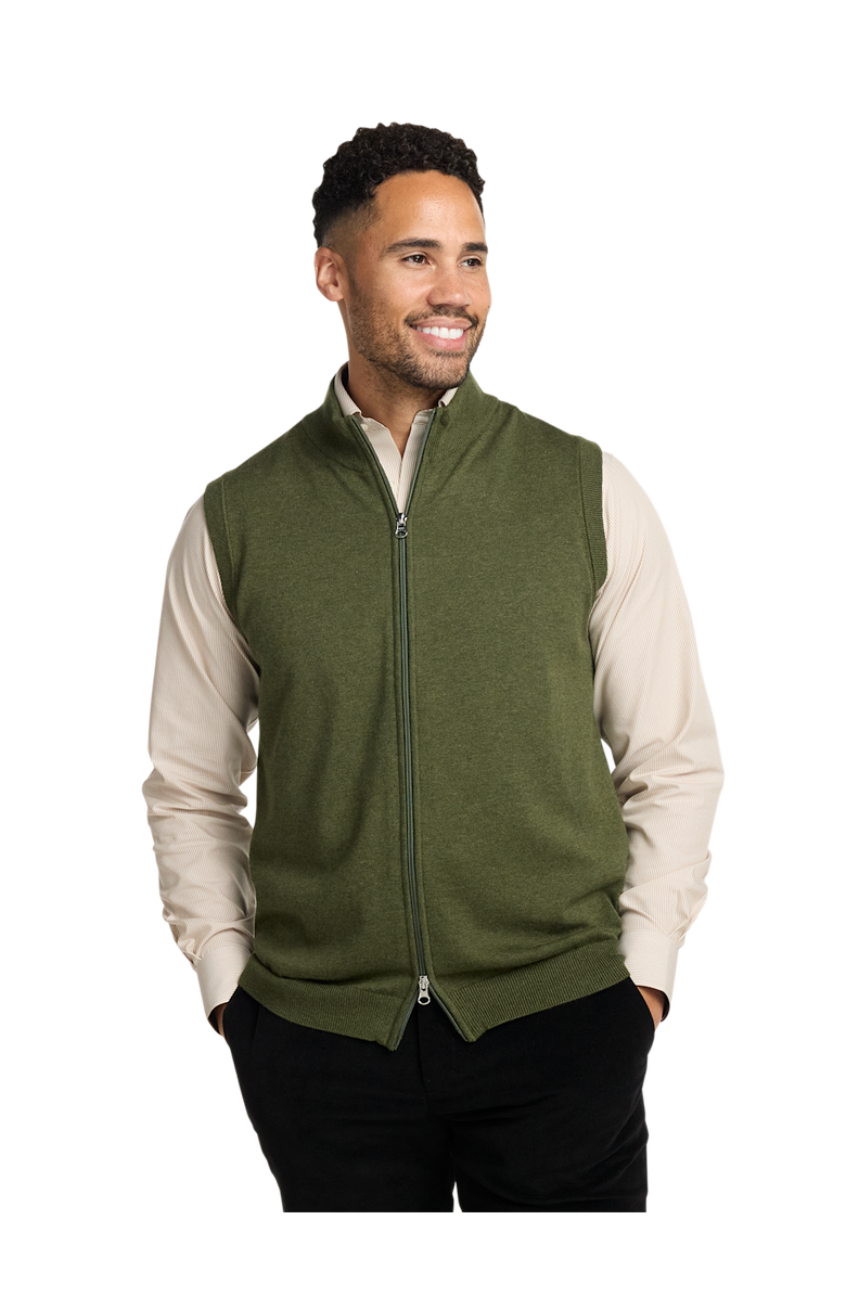 Paul Fredrick Cotton Full Zip Mock Neck Vest, Alternate, color, Olive