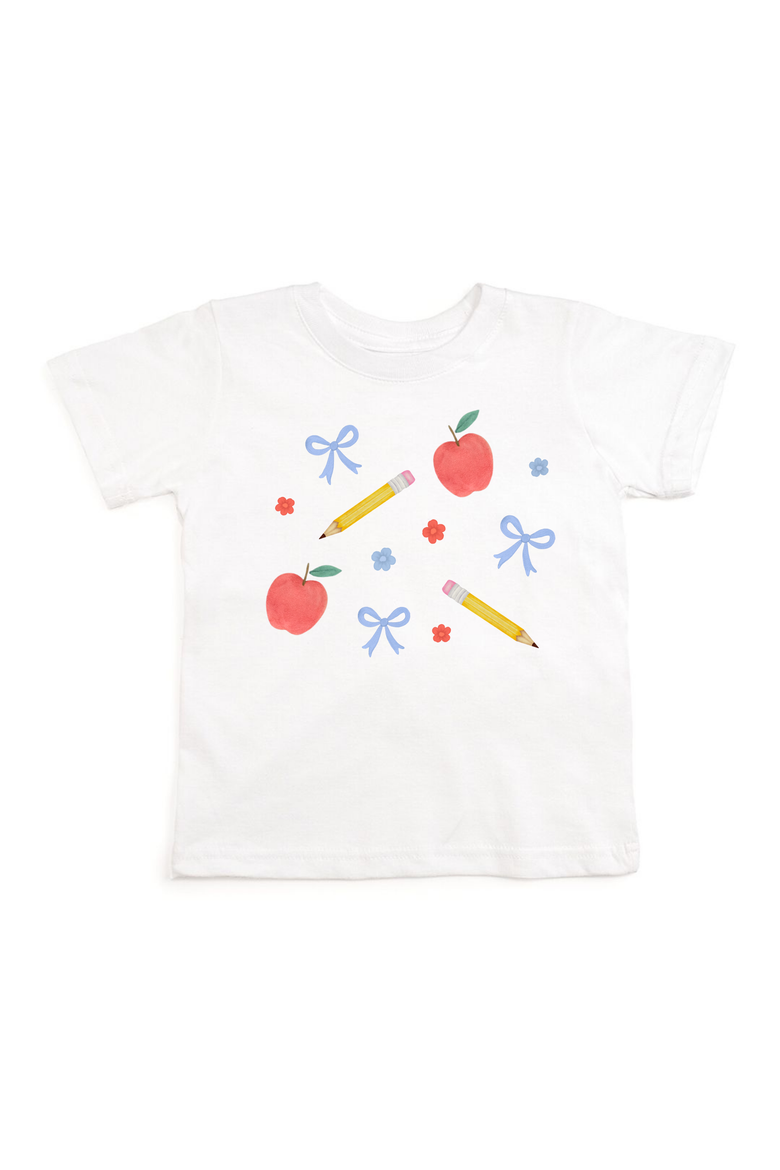 Ditsy Floral Back To School Short Sleeve T-Shirt, Main, color, White