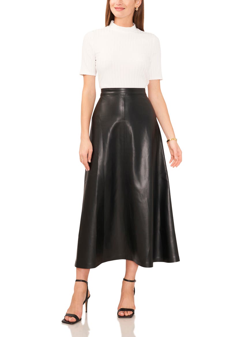 Faux Leather A-Line Skirt, Alternate, color, RICH BLACK