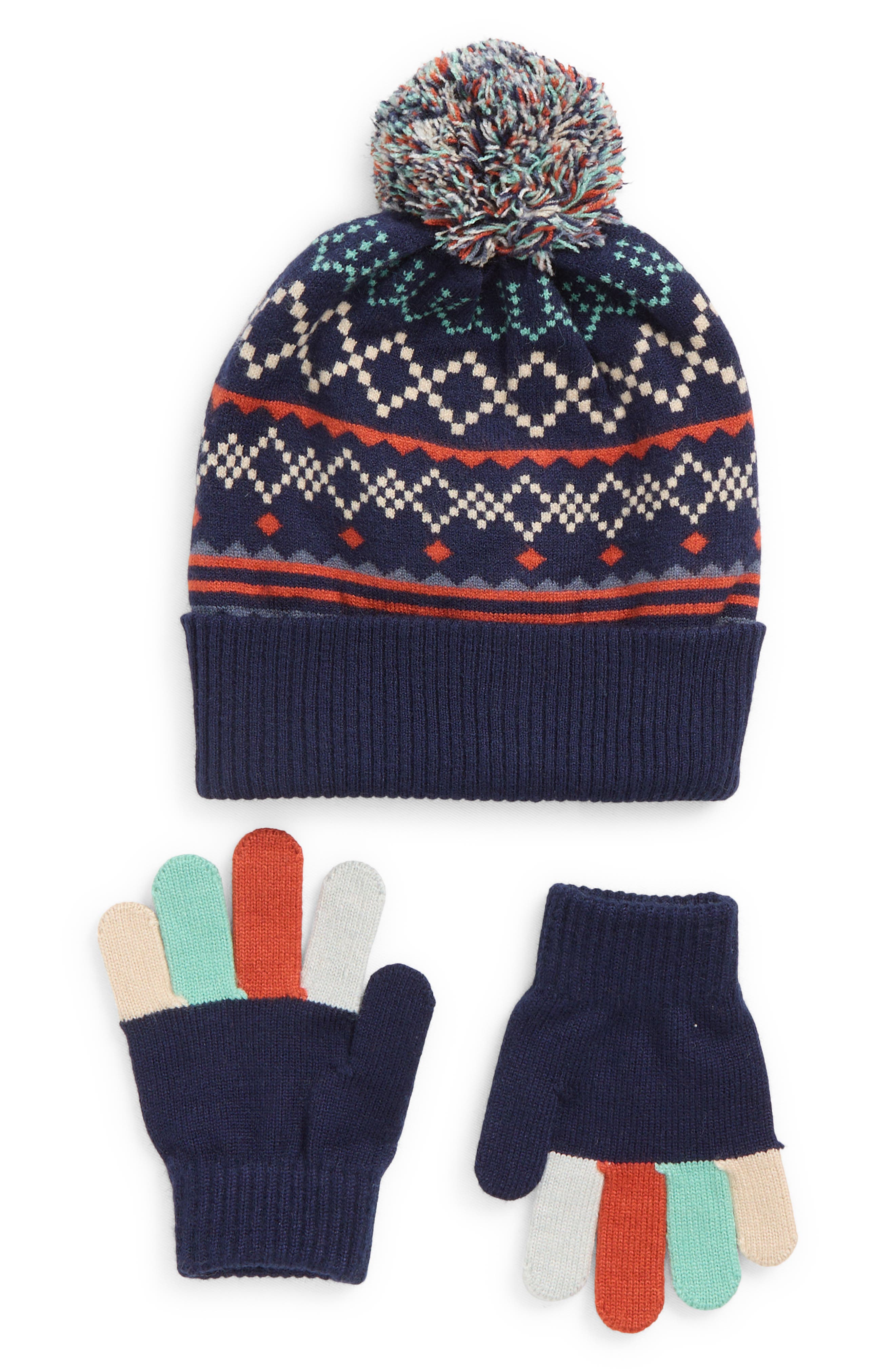 Toby Kids' Geo Turn Cuff Pompom Beanie & Gloves Set