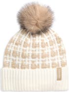 Calvin Klein Grid Knit Faux Fur Pom Beanie