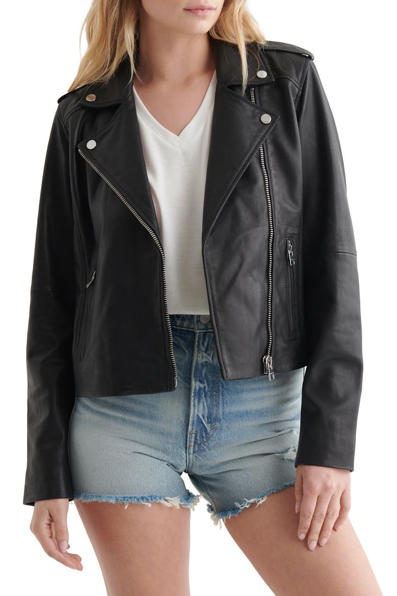 Leather Moto Jacket, Main, color, WASHED BLACK/ BLACK