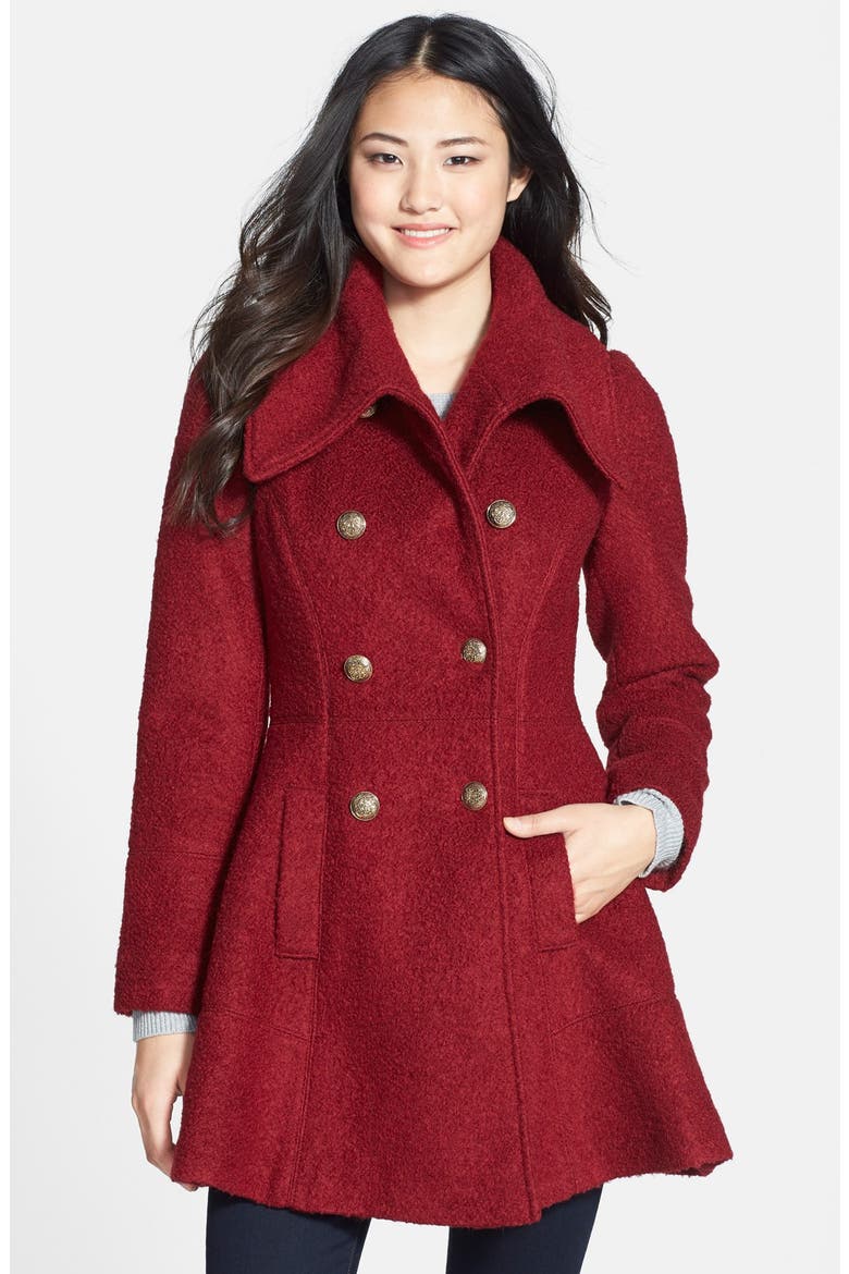 Double Breasted Bouclé Coat, Main, color, BURGUNDY
