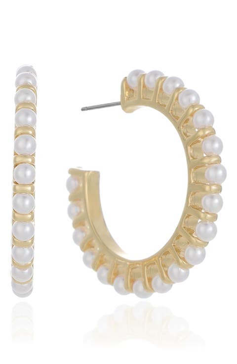 Faux Pearl Half Hoop Earrings