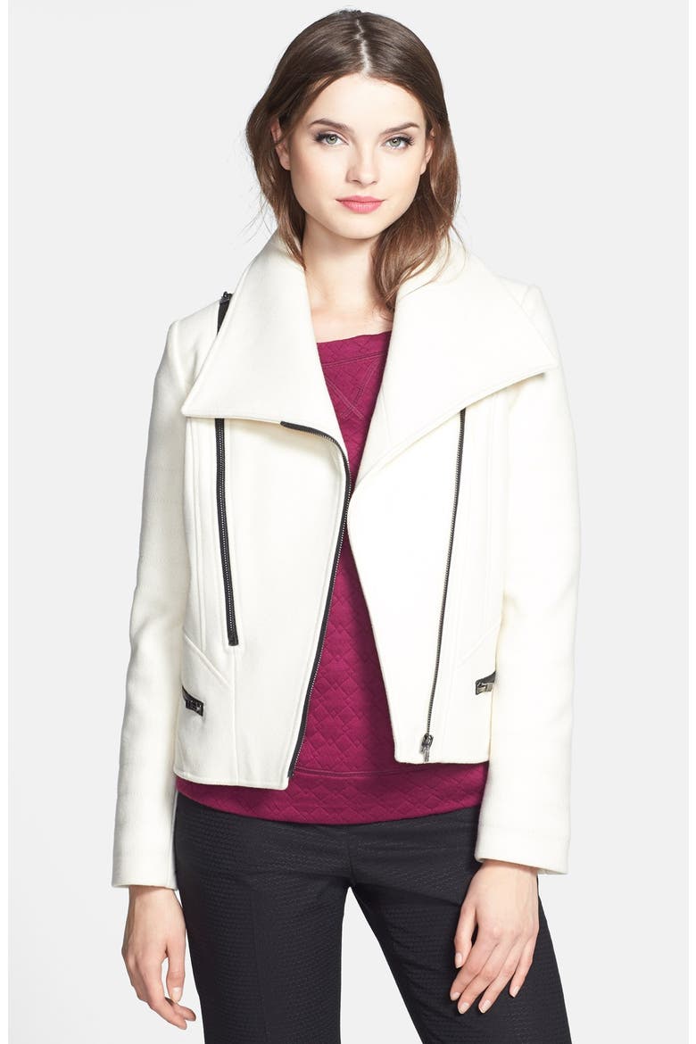 Contrast Zip Wool Blend Jacket, Main, color, IVORY