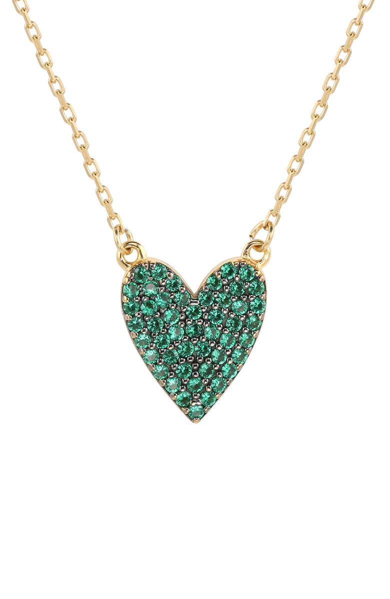 SUZY LEVIAN 14K Gold Plated Sterling Silver Pavé Cubic Zirconia Heart Pendant Necklace, Main, color, Green