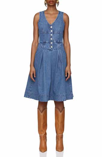 Avec Les Filles Button Front Sleeveless Denim Fit & Flare Dress