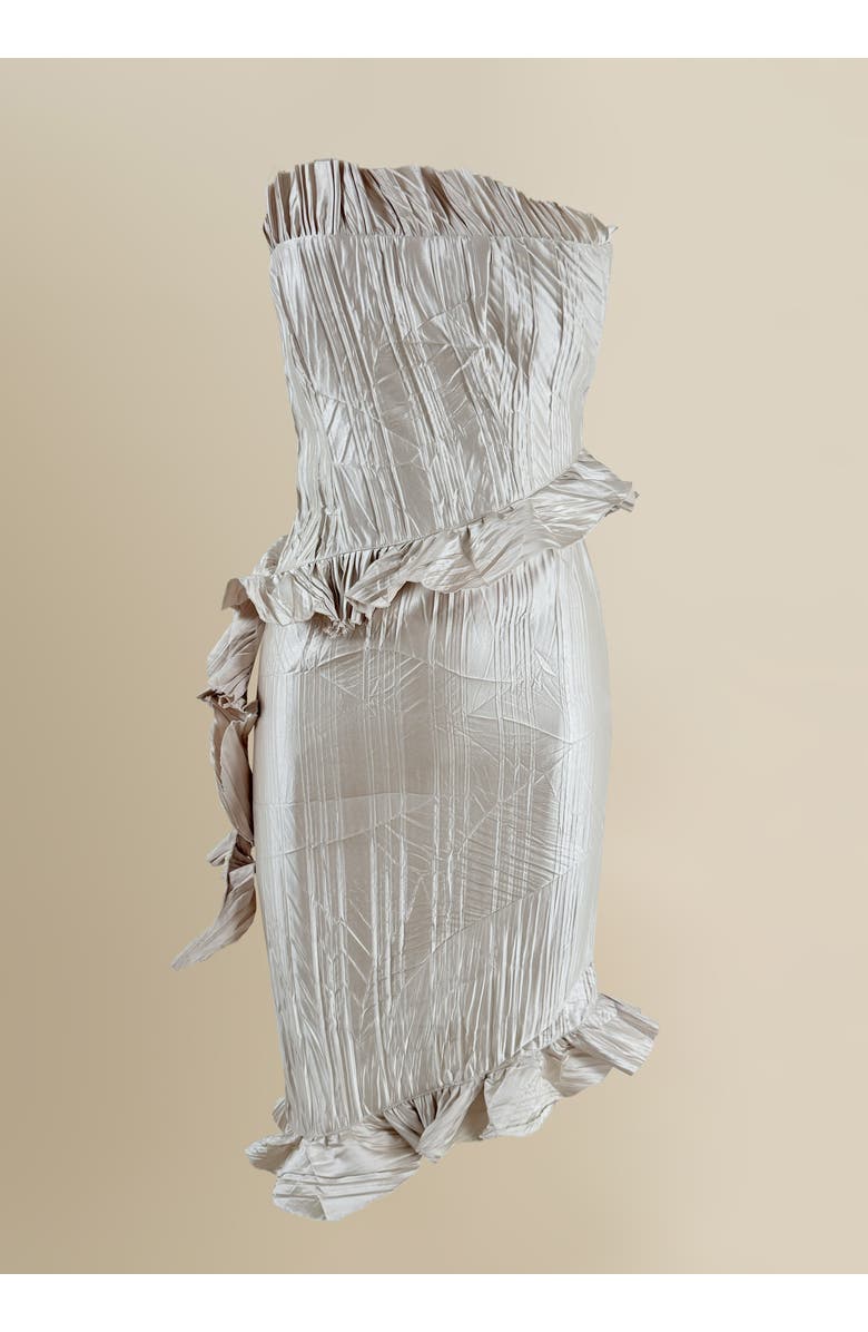 Contessa Mills Le Fay Raw-Edged Pleated Satin Ruffle Dress, Main, color, Champagne