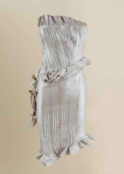 Le Fay Raw-Edged Pleated Satin Ruffle Dress