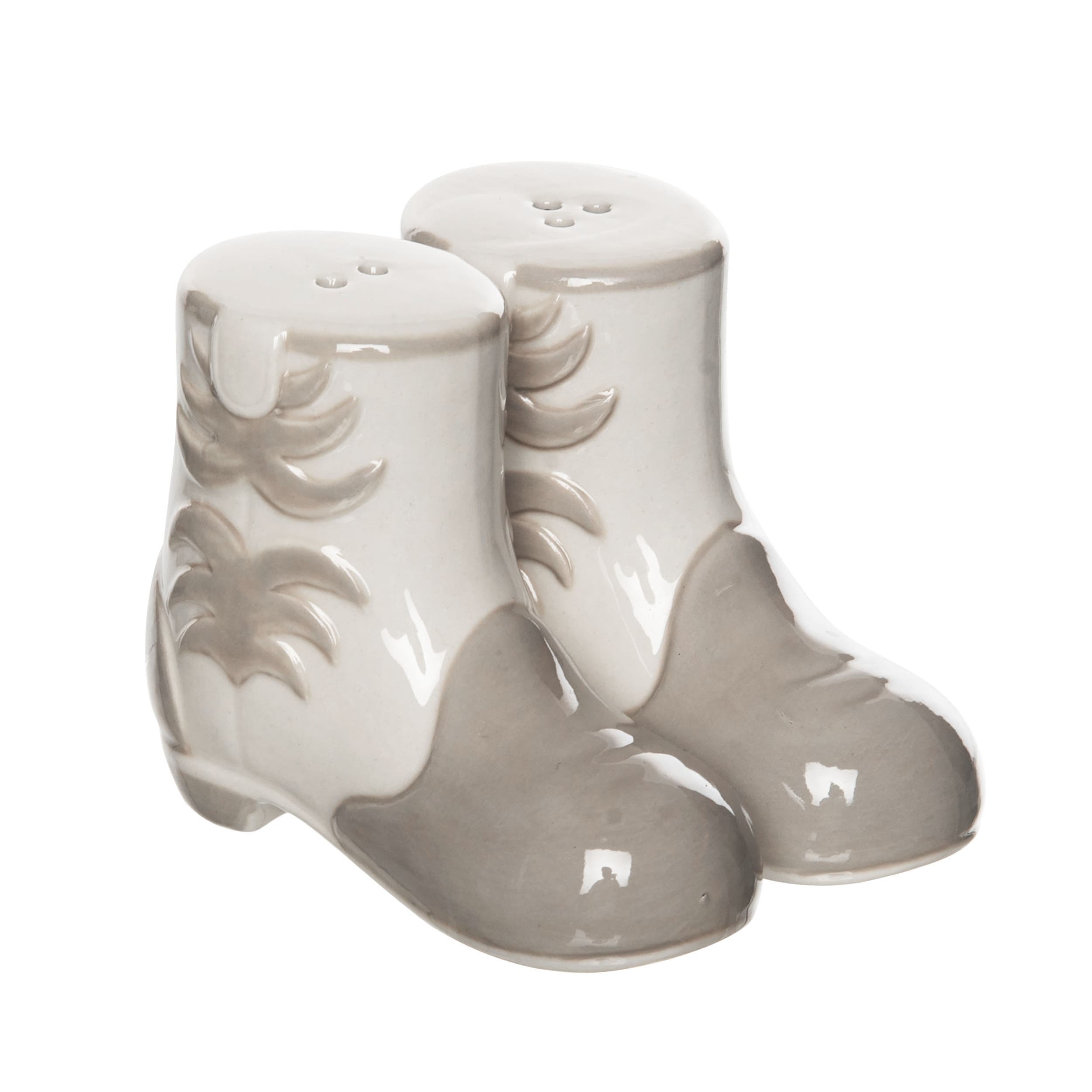 Totalee Gift Cowboy Boot Salt And Pepper Shaker Set Of 2 Ceramic White In Gray