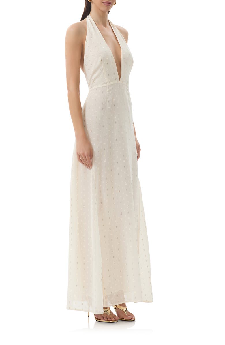 AFRM Odenah Yellow Polka Dot Halter Dress, Alternate, color, Gardenia