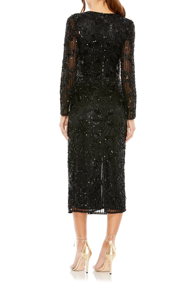 High Neck Long Sleeve Embellished Dress, Alternate, color, BLACK