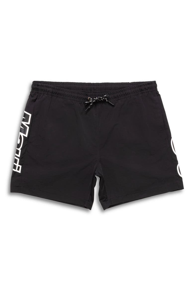 Billboard Nylon Swim Trunks, Alternate, color, BLACK