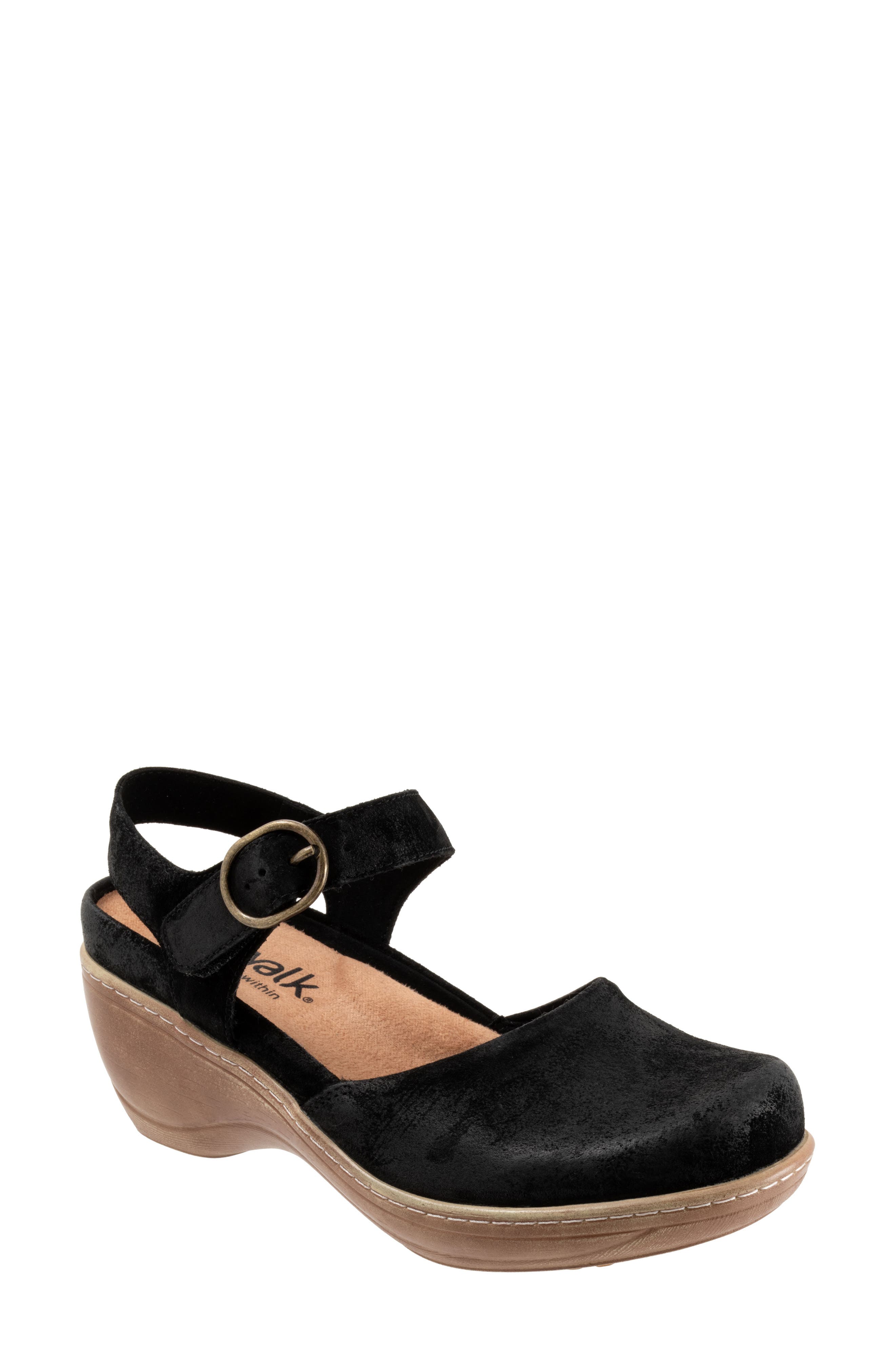 SoftWalk<sup>®</sup> Mabelle Ankle Strap Platform Clog, Main, color, Black Suede
