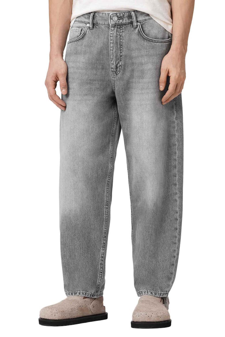 Curve Barrel Leg Organic Cotton Denim Jeans, Main, color, WASHED GREY