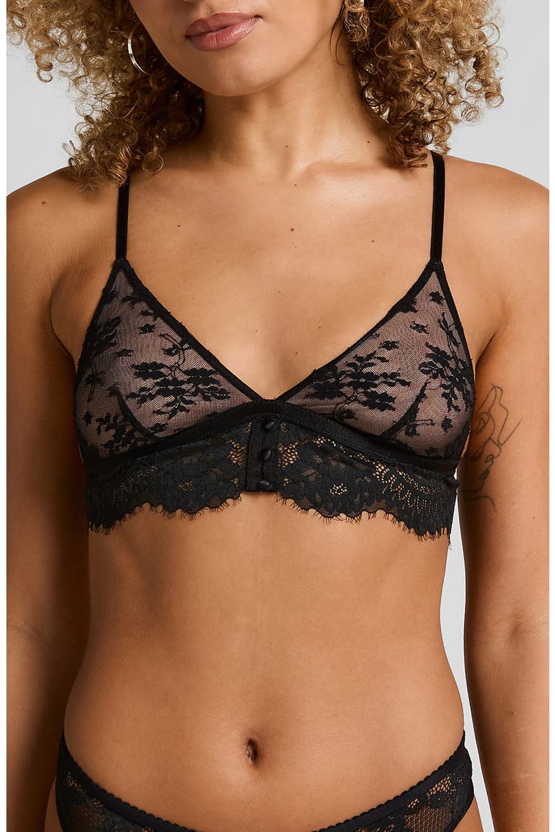 Lou Eyelash Lace Triangle Bralette, Main, color, CAVIAR