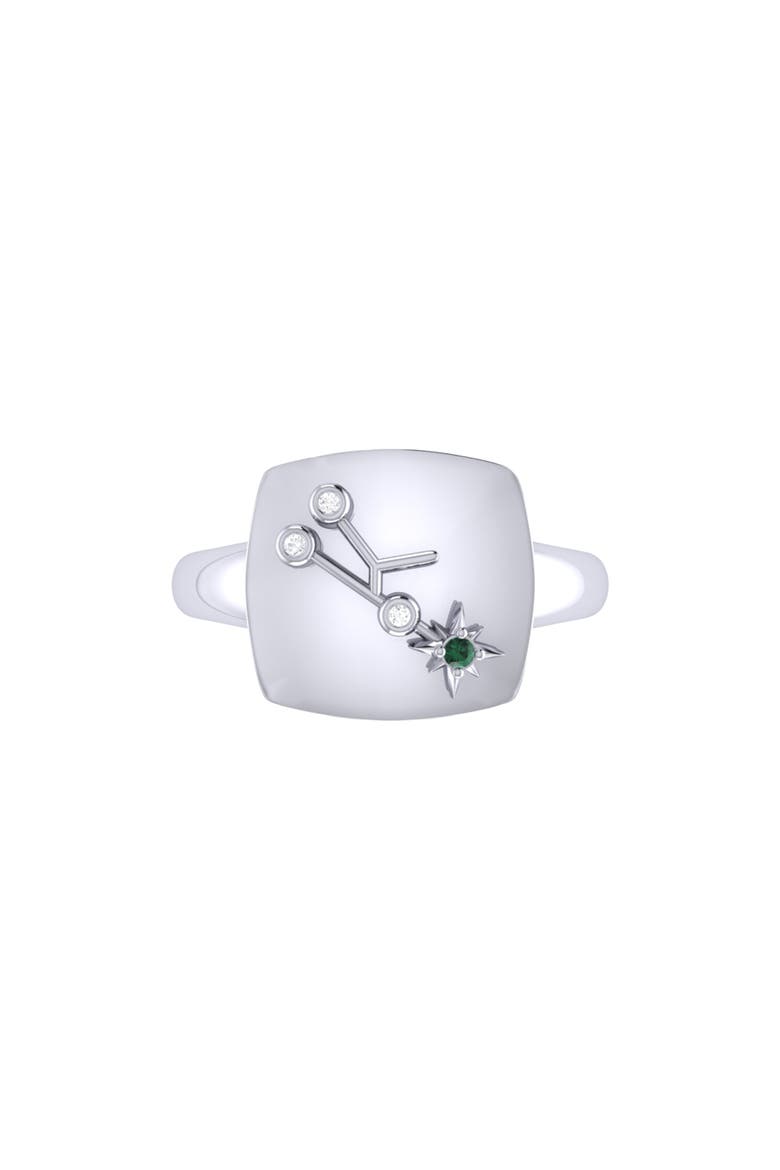 Taurus Emerald & Diamond Signet Ring in Sterling Silver, Alternate, color, Silver