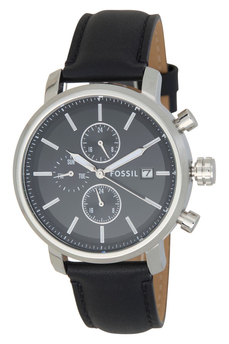 Rhett Multifunction Black LiteHide™ Leather Watch, Main, color, SILVER