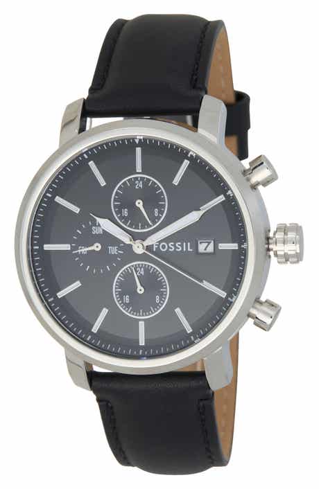 Fossil Rhett Multifunction Black LiteHide™ Leather Watch