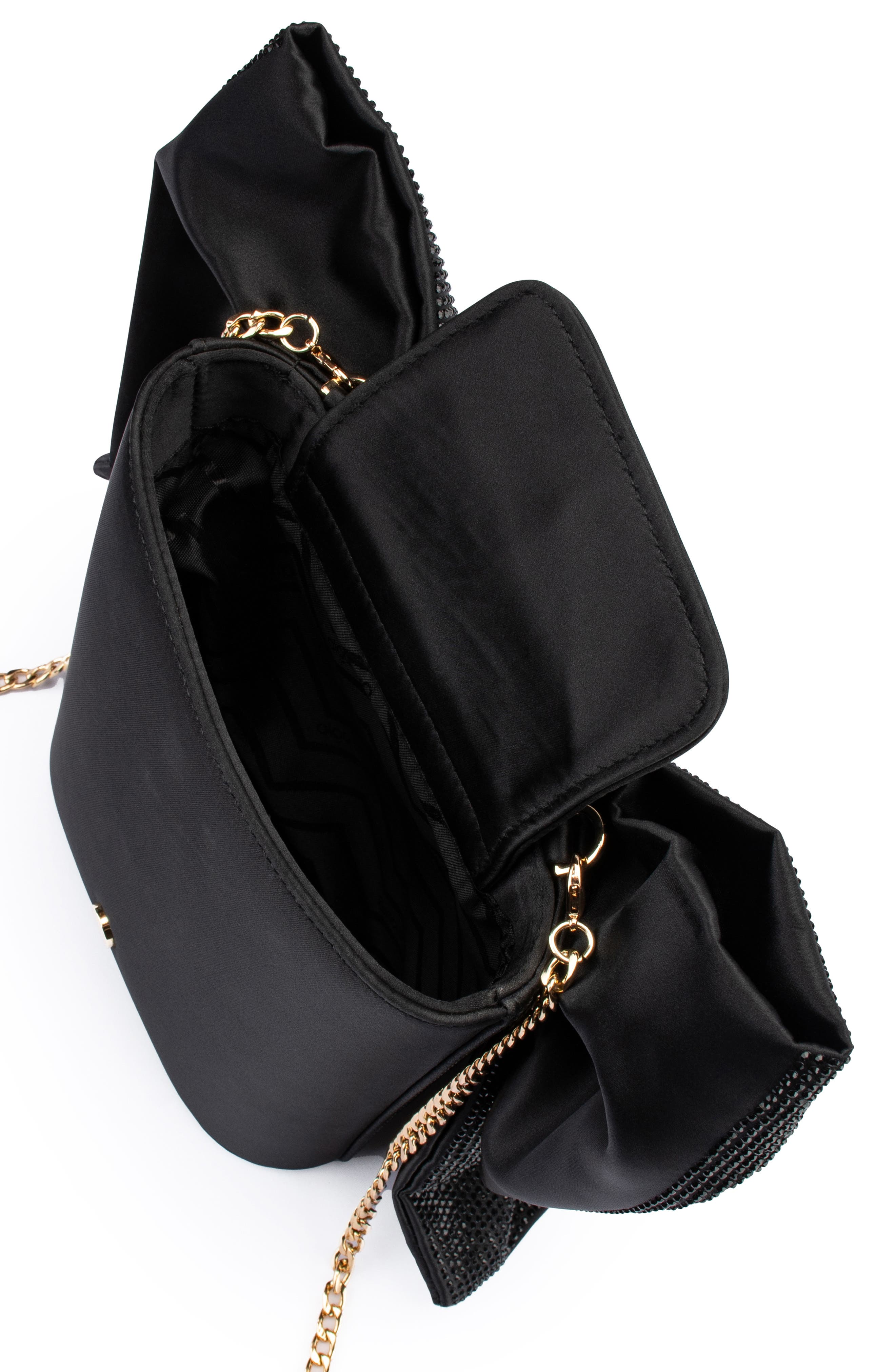 Olga Berg Drew Crystal Bow Top Handle Bag, Alternate, color, Black