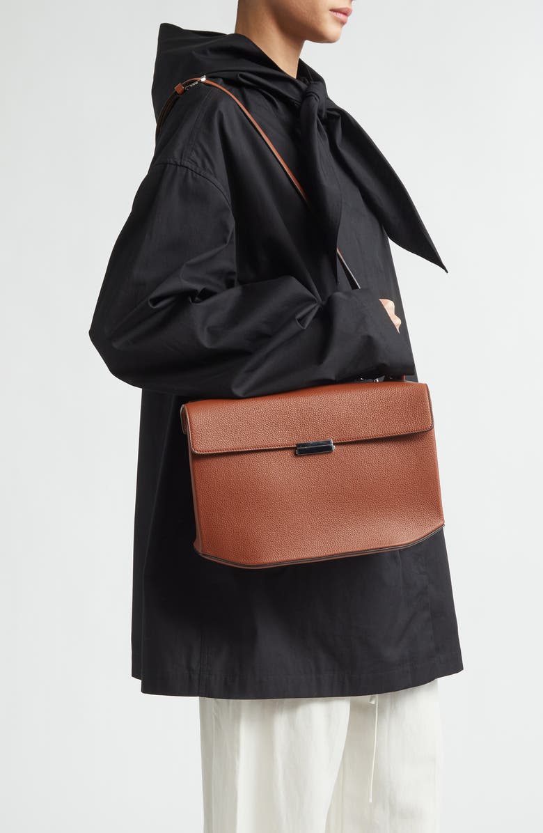 TOTEME T-Lock Grained Leather Top Handle Bag, Alternate, color, Sienna