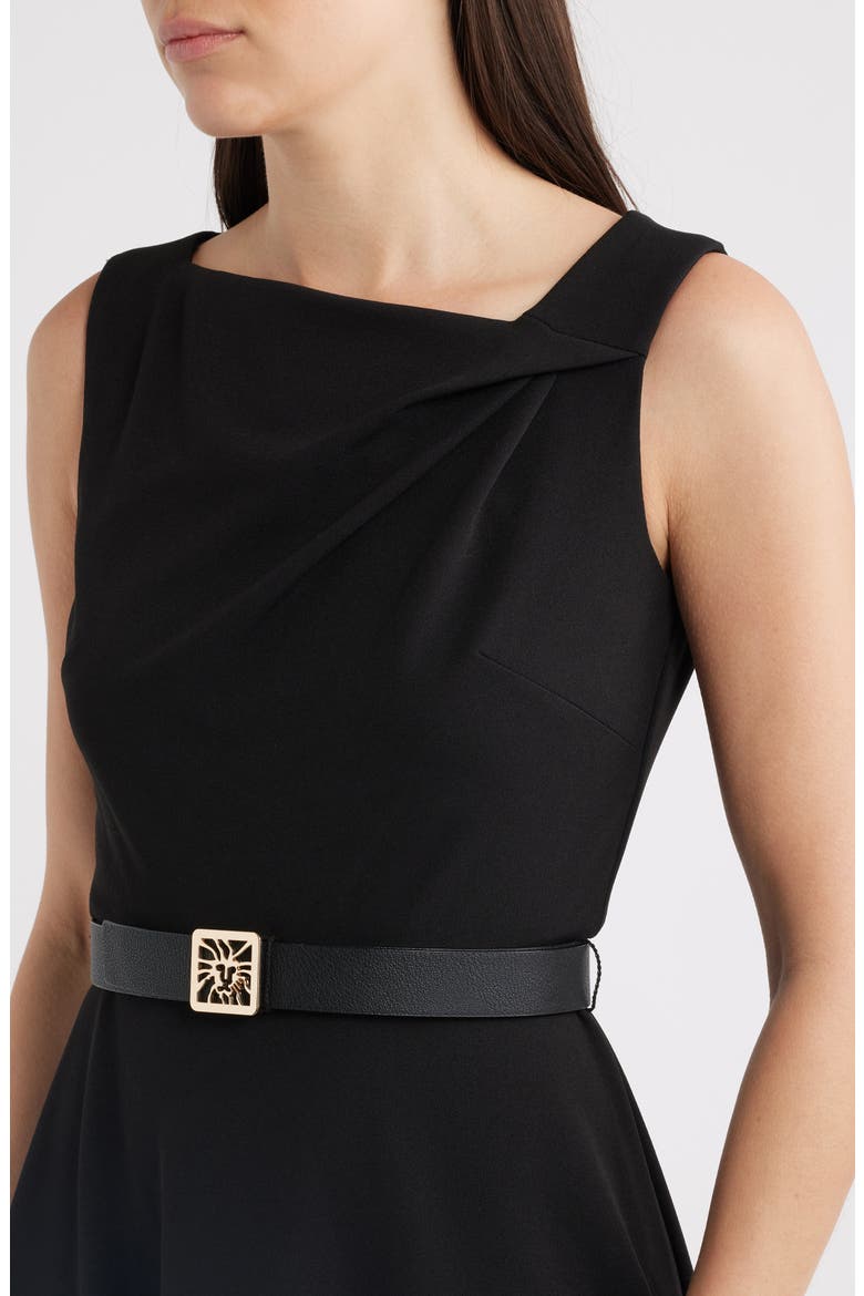 Pleated Asymmetric Belted Dress, Alternate, color, ANNE BLACK