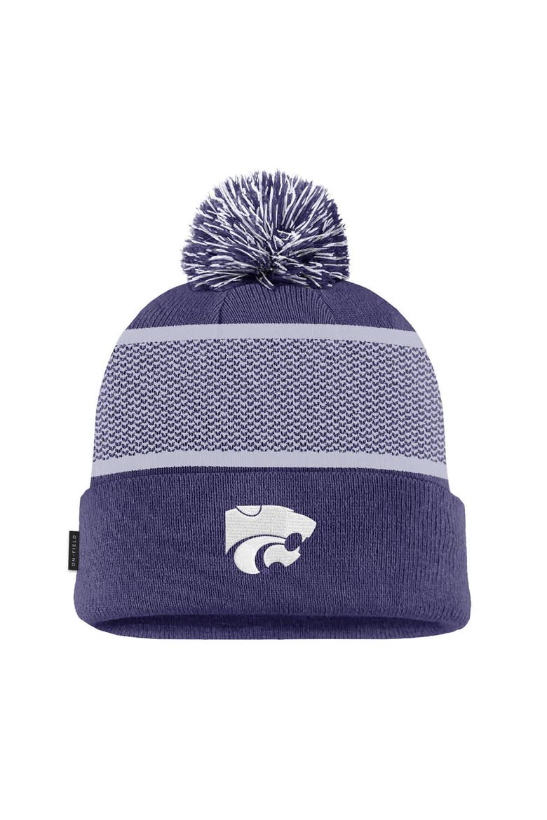 Youth Nike Purple Kansas State Wildcats 2024 Sideline Peak Cuffed Knit Hat with Pom, Main, color, Purple