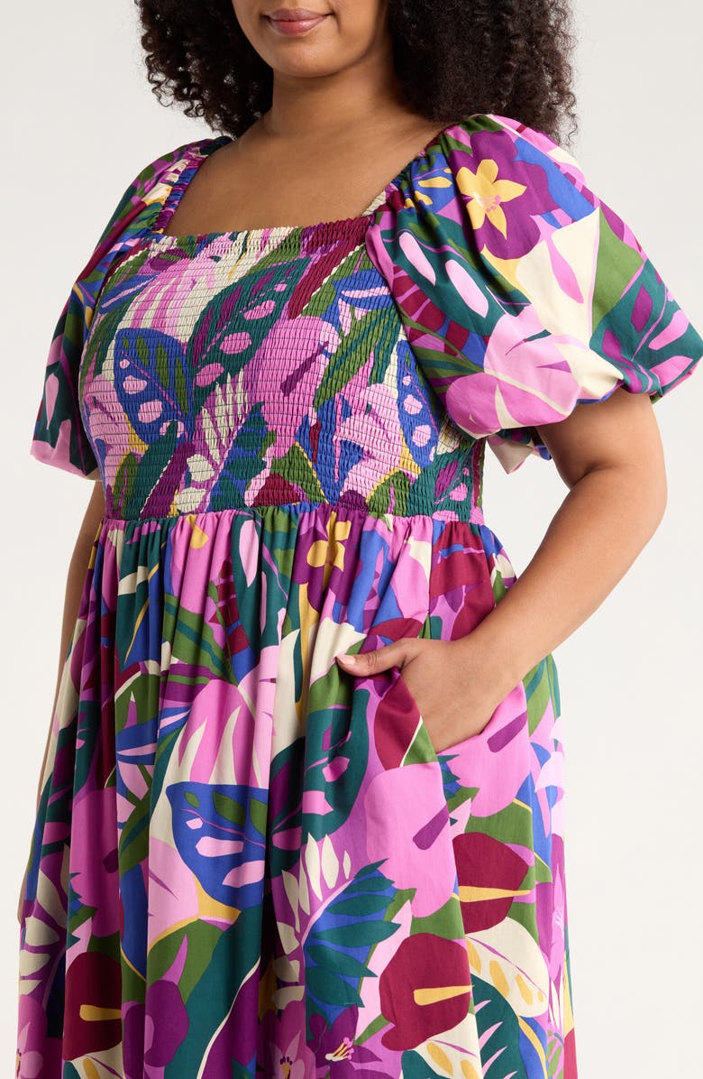 SUGARLIPS Blain Floral Maray Smocked Cotton Midi Dress, Alternate, color, Purple Multi