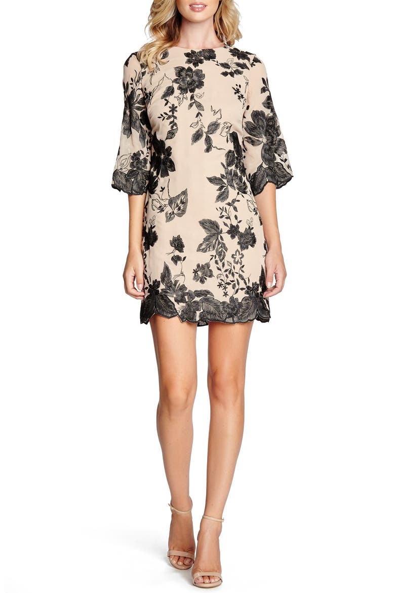 'Paige' Metallic Embroidered Chiffon Shift Dress, Alternate, color, BLACK/ SAND
