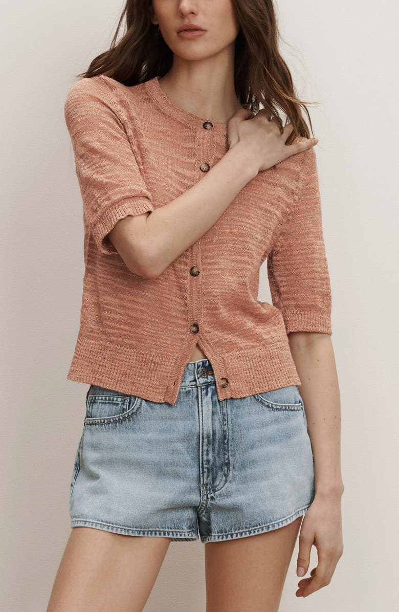 Veronica Beard Shana Linen Blend Cardigan, Alternate, color, Muted Clay