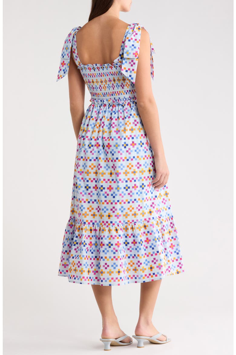 Kessa Mitzy Geo Smocked Midi Dress, Alternate, color, LIGHT-BLUE-MULTI