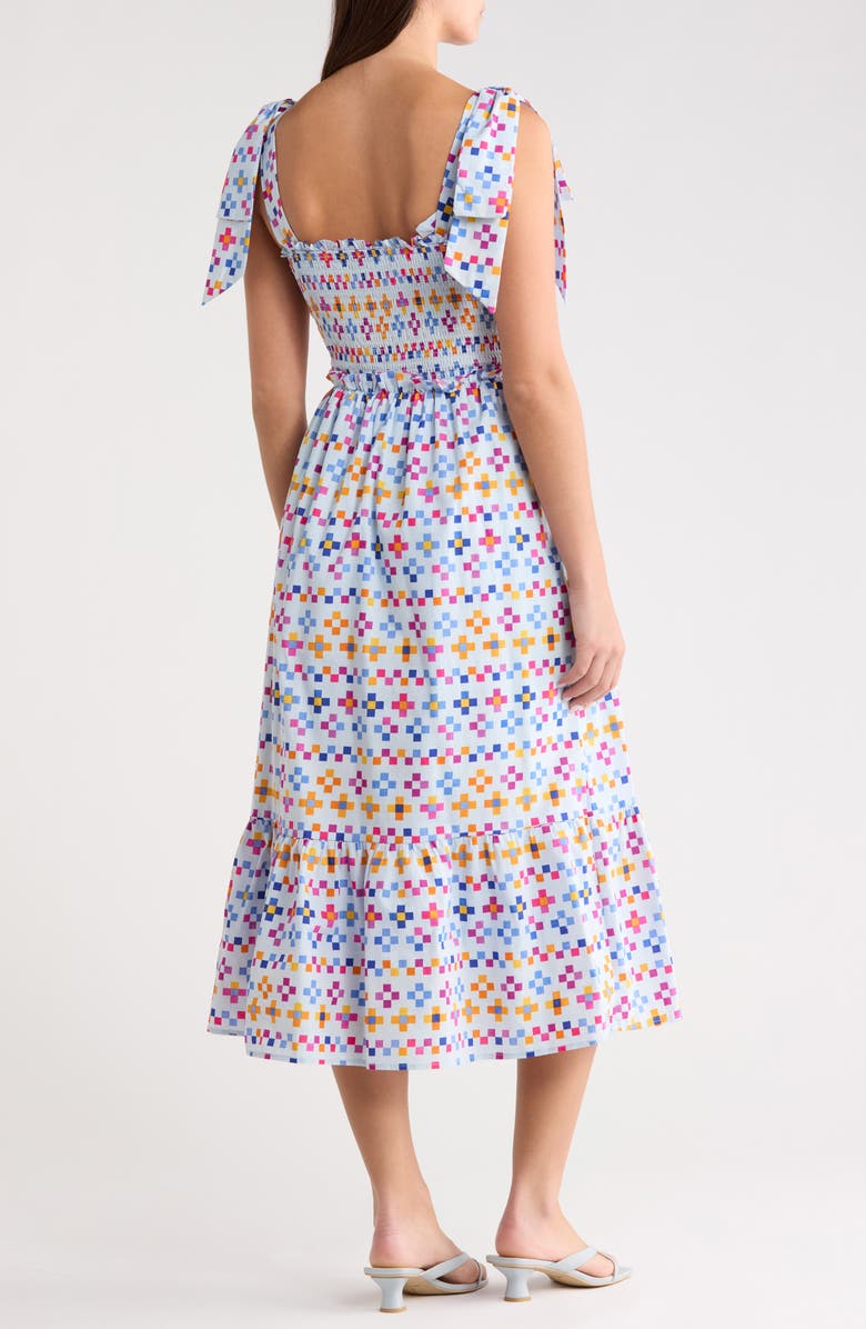 SUGARLIPS Kessa Mitzy Geo Smocked Midi Dress, Alternate, color, Light-Blue-Multi