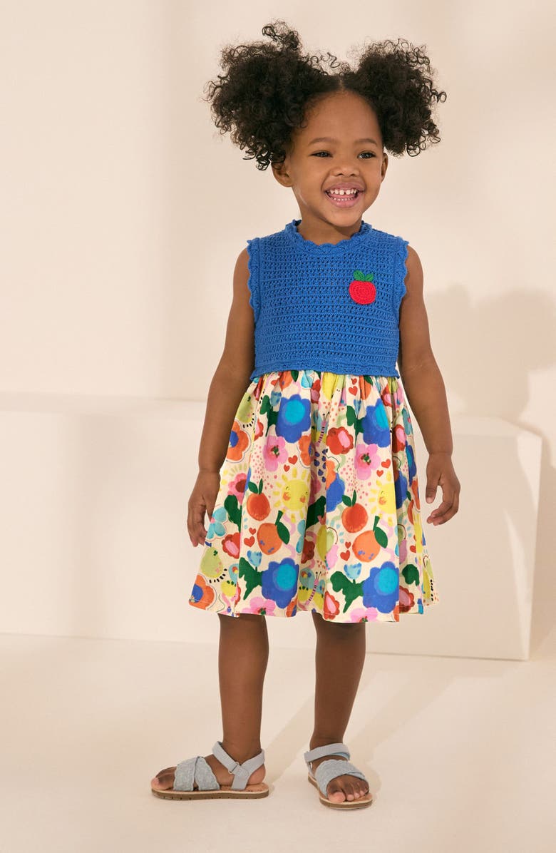NEXT Kids' Mixed Media Crochet Stitch Dress, Alternate, color, 
