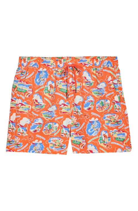 The Bungalow Print Swim Trunks