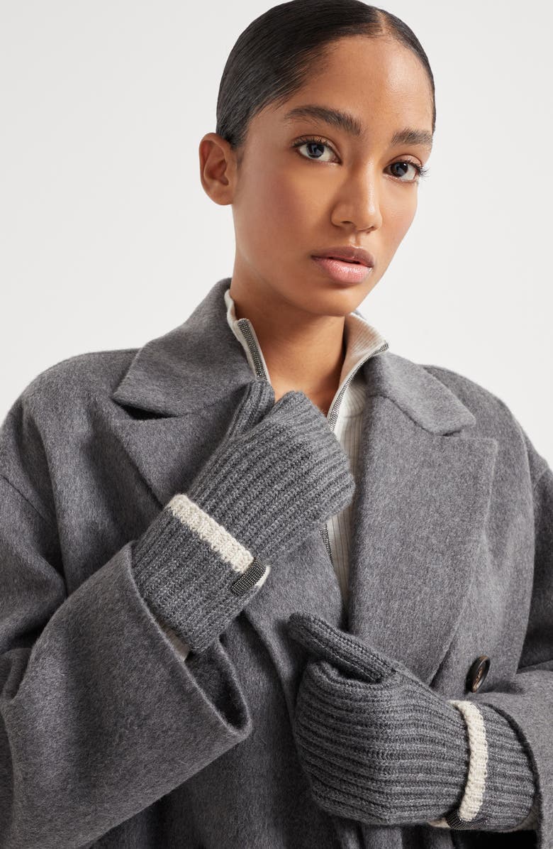 Brunello Cucinelli Knit mittens with monili, Alternate, color, Medium Grey