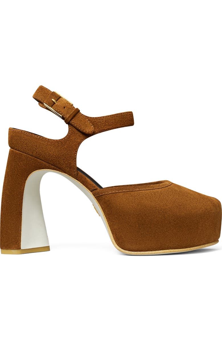 Tory Burch Ankle Strap Peep Toe Platform Pump, Alternate, color, Cognac Brown