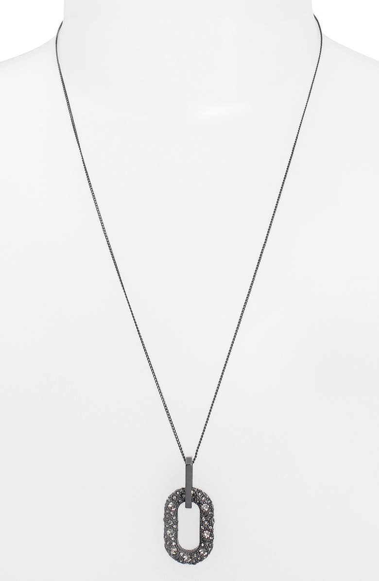AllSaints Pavé Crystal Pendant Necklace, Alternate, color, Black