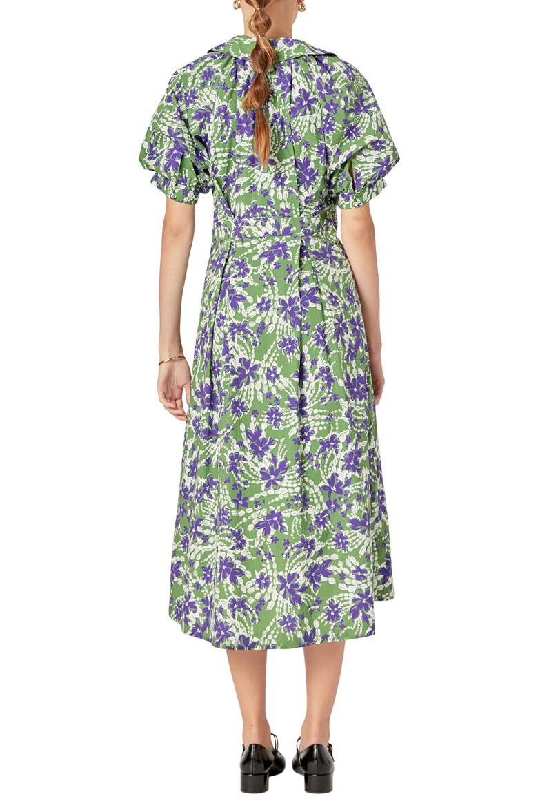 Print Pleat Midi Dress, Alternate, color, OLIVE MULTI