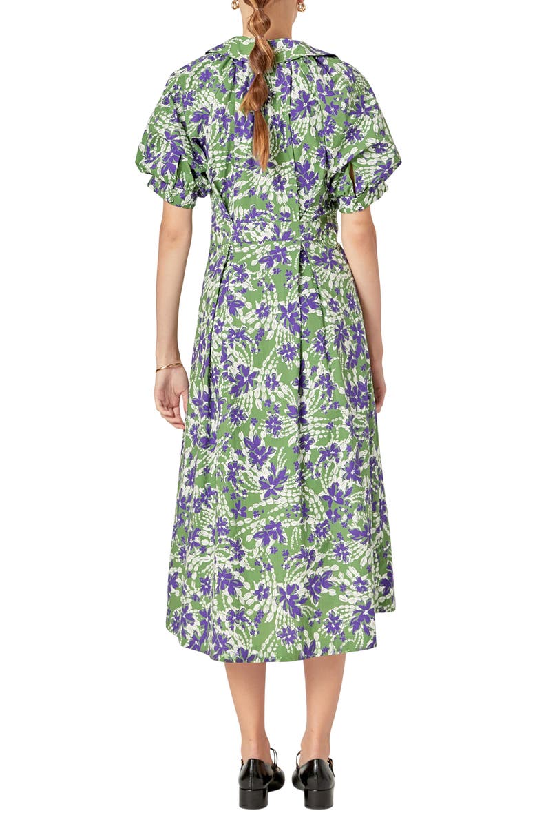 English Factory Print Pleat Midi Dress, Alternate, color, Olive Multi