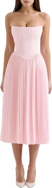 HOUSE OF CB Marci Corset Pleated Strapless Midi Dress