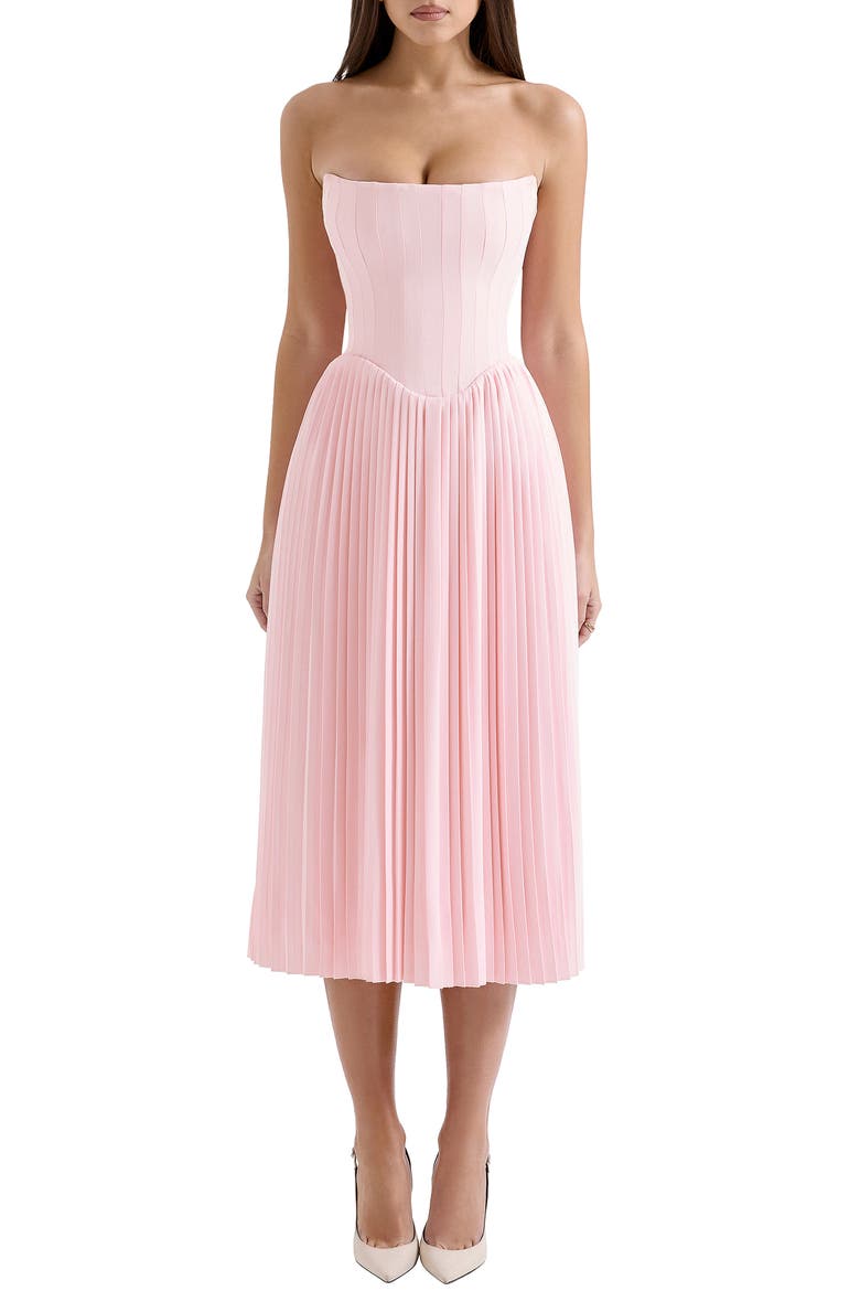 corset pleated midi dress Hutch Amara Corset Pleated Tulle Fit & Flare Midi Dress