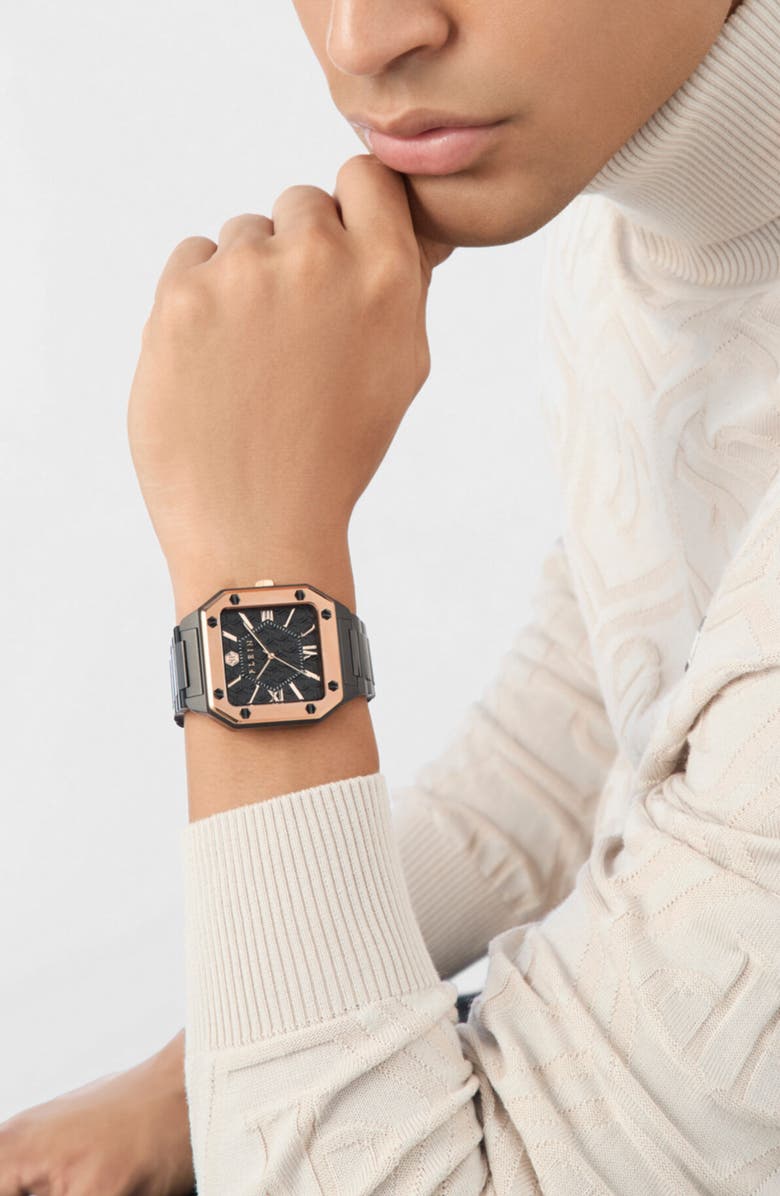 PHILIPP PLEIN Edge Two-Tone Bracelet Watch, 42mm, Alternate, color, Ip Black