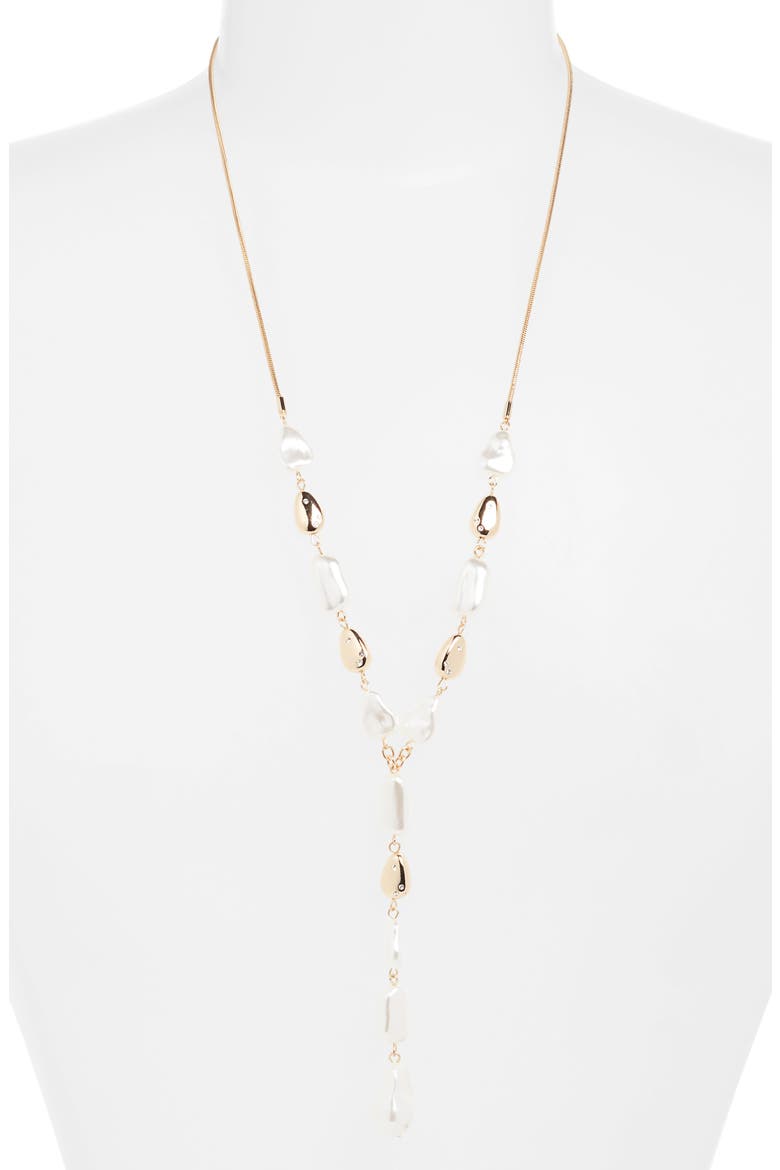 Baroque Faux Pearl Y-Necklace, Main, color, CLEAR- WHITE- GOLD