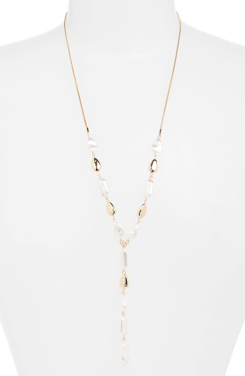 Nordstrom Baroque Faux Pearl Y-Necklace, Main, color, Clear- White- Gold