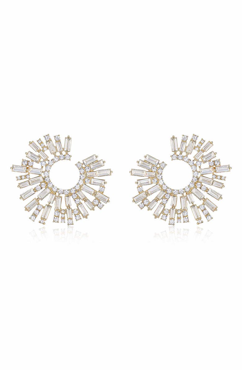 Ettika Crystal Frontal Hoop Earrings, Main, color, Gold