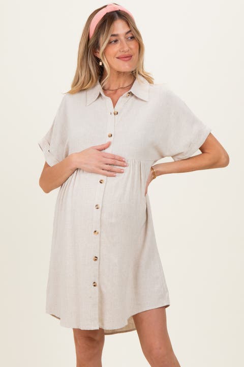 Dolman Sleeve Linen Shirt Dress