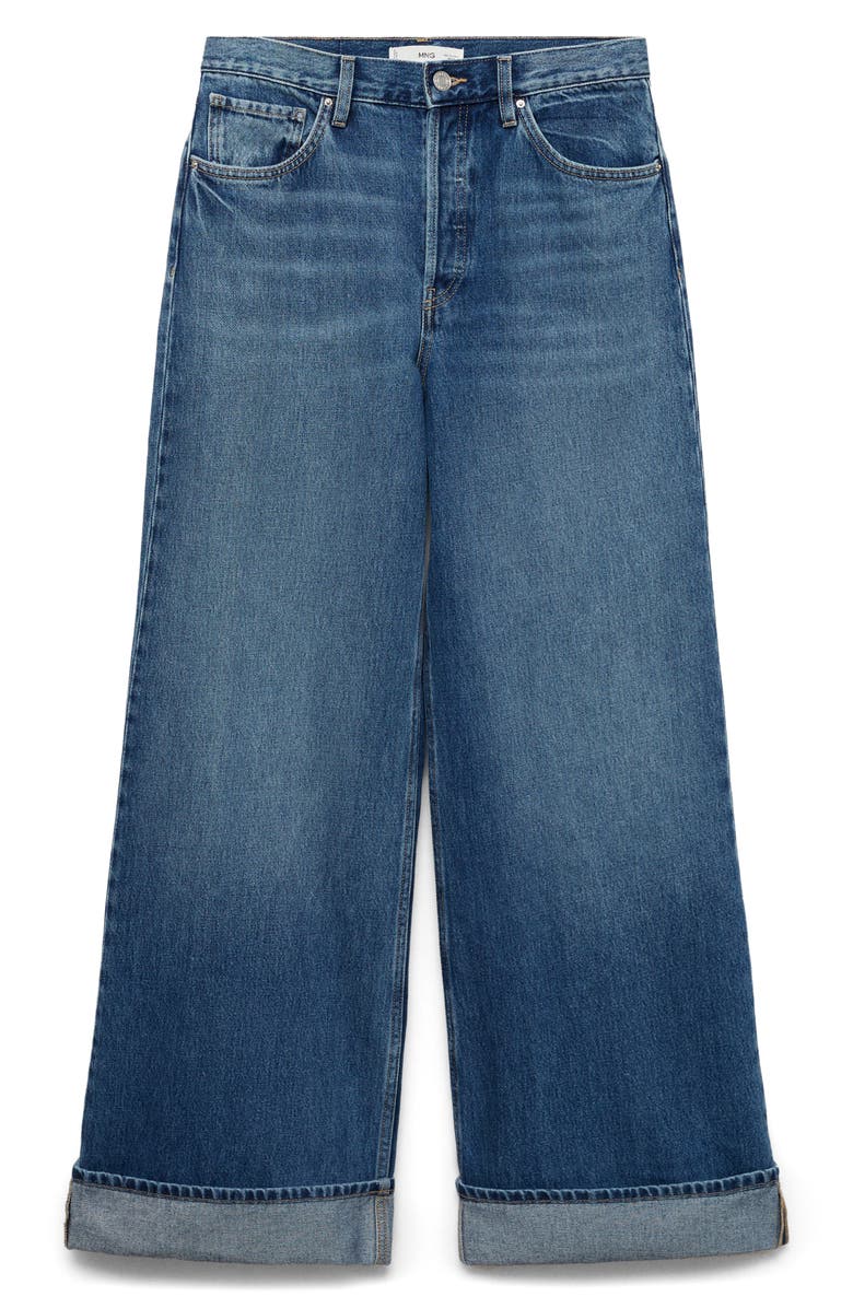 MANGO Cuffed Wide Leg Jeans, Alternate, color,